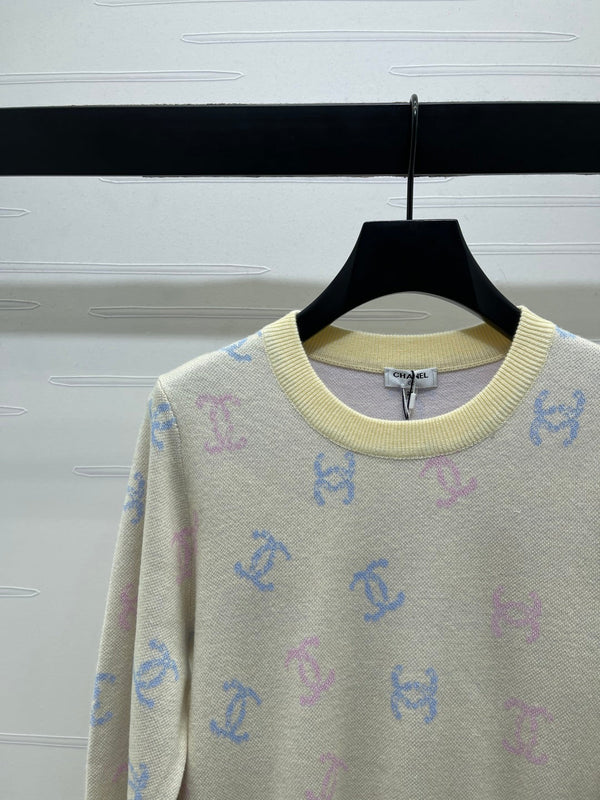 CC 25 Jacquard Long-Sleeved Pullover Sweater Yellow Wool