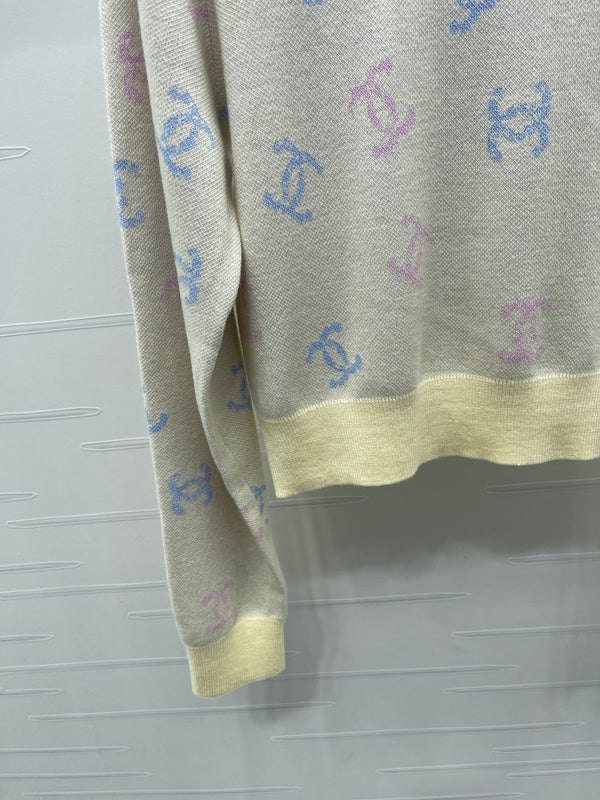 CC 25 Jacquard Long-Sleeved Pullover Sweater Yellow Wool