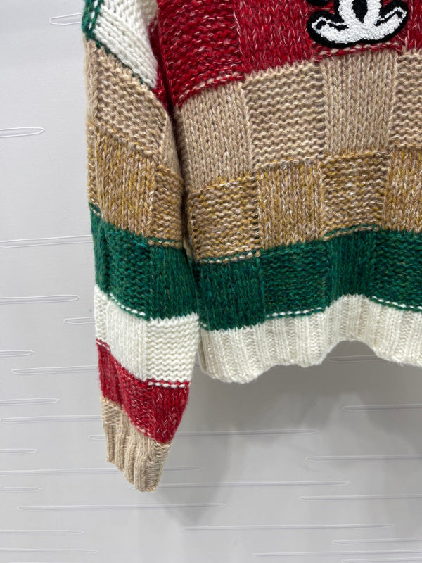 CC 25 Striped Long-Sleeved Pullover Sweater Green Wool