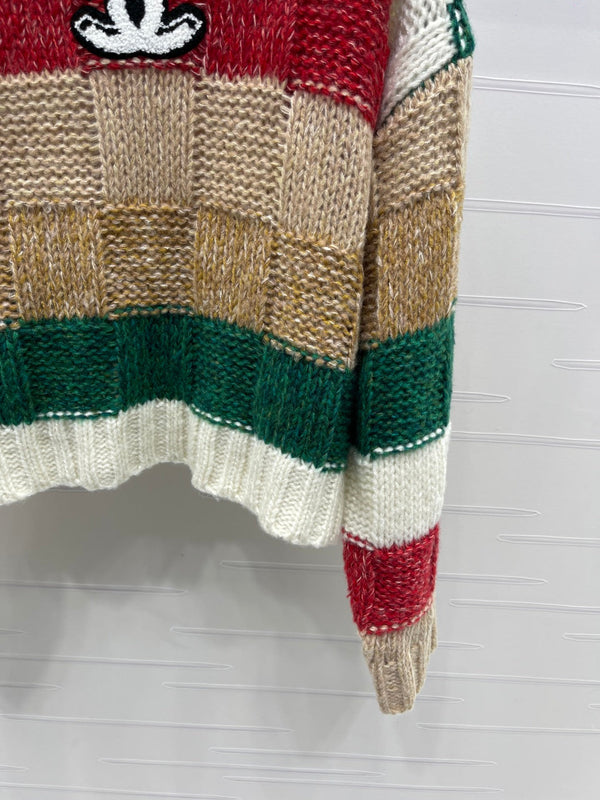 CC 25 Striped Long-Sleeved Pullover Sweater Green Wool