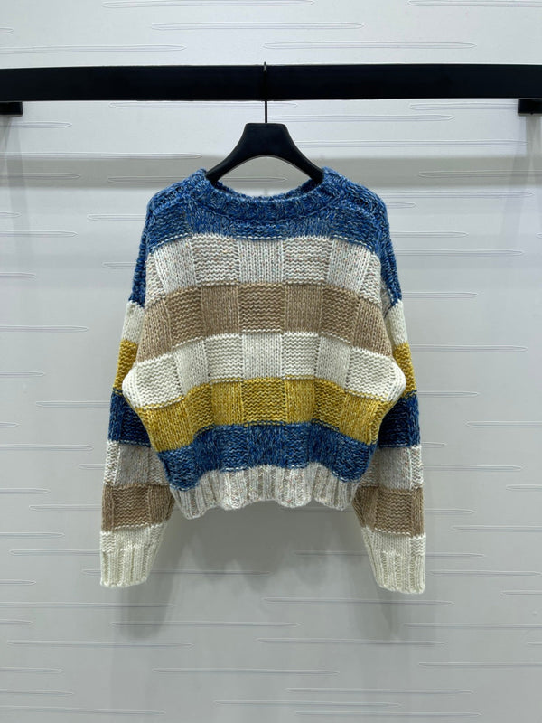 CC 25 Striped Long-Sleeved Pullover Sweater Blue Wool