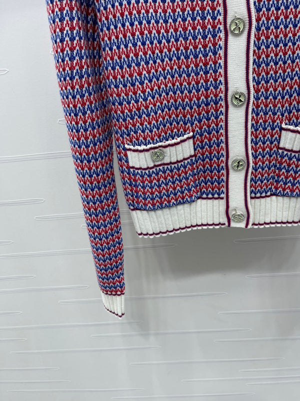 CC 25 Round Neck Knitted Wool Long-Sleeved Red Cardigan