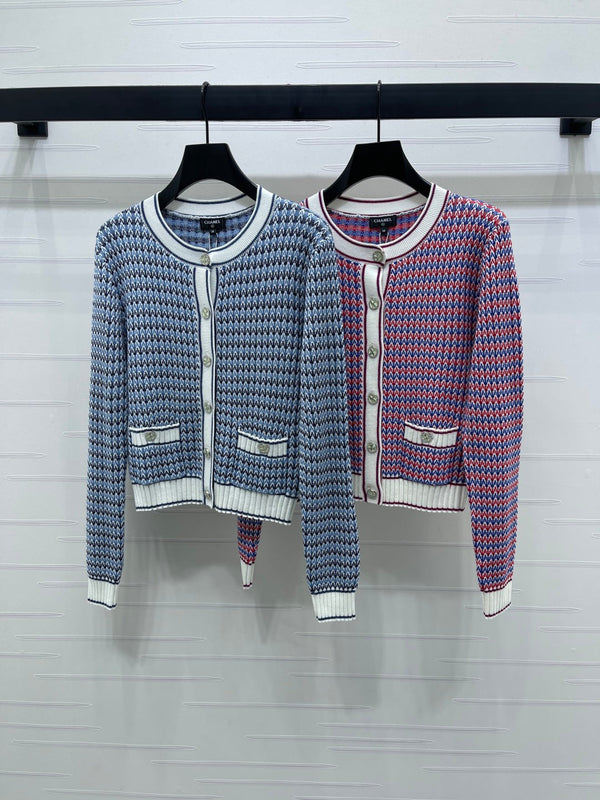 CC 25 Round Neck Knitted Wool Long-Sleeved Blue Cardigan