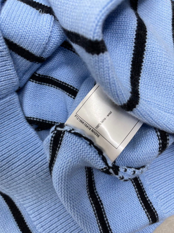 CC 25 Round Neck Striped Knitted Wool Blue Cardigan