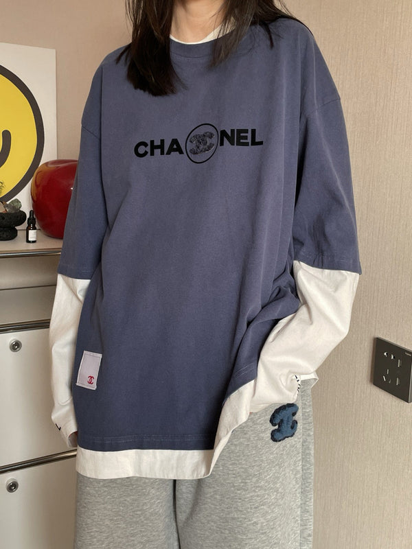 CC 25 Fake Two-Piece Design Long-Sleeved Sweater