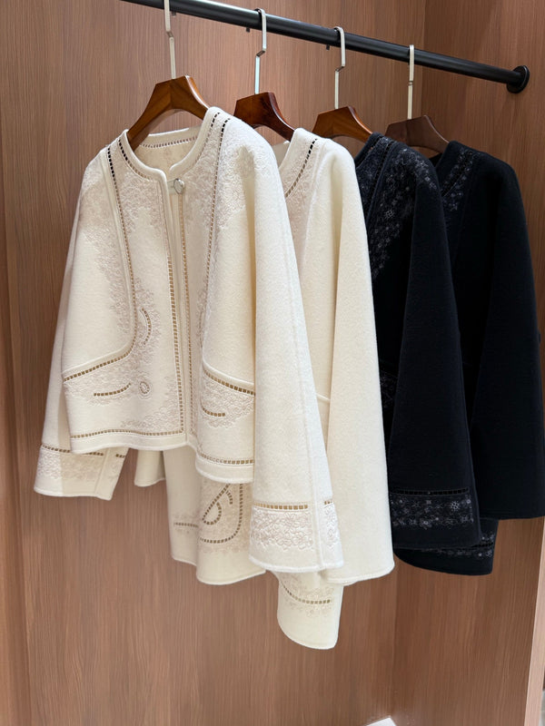 HM Couture Embroidered Cashmere Black Long Coat