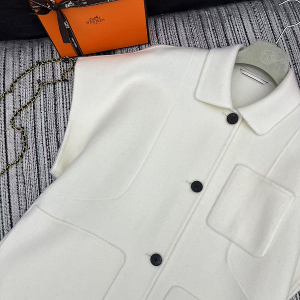HM mid-length double-faced cashmere lapel white vest