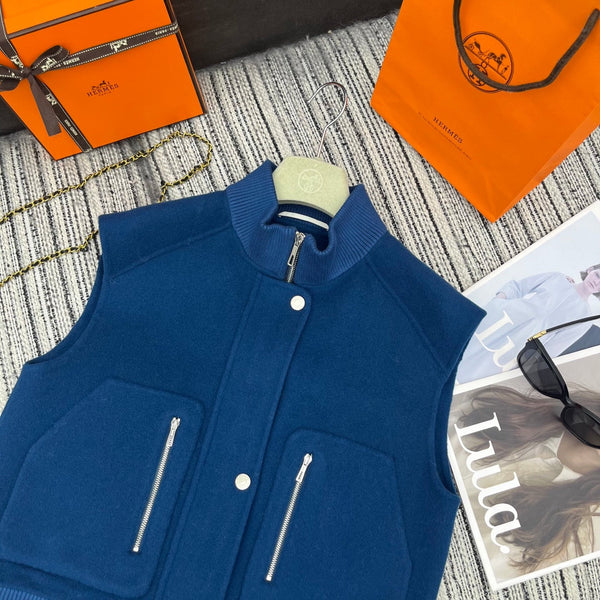 HM Stand-Up Collar Double-Faced Cashmere Blue Vest
