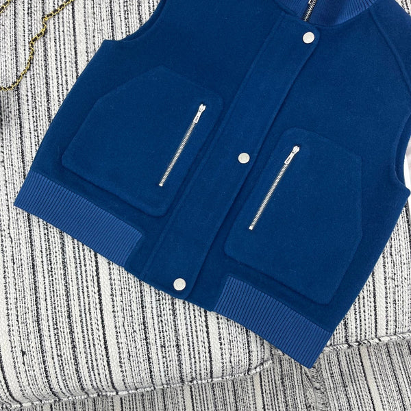 HM Stand-Up Collar Double-Faced Cashmere Blue Vest