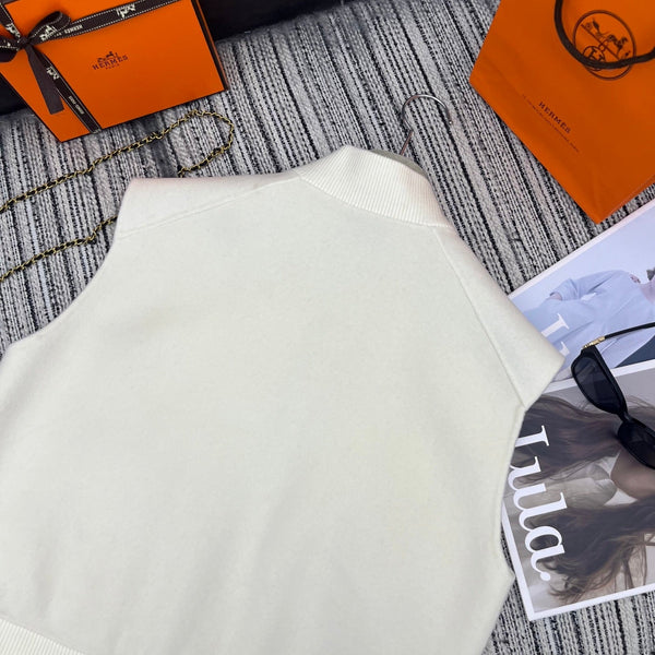 HM Stand-Up Collar Double-Faced Cashmere White Vest