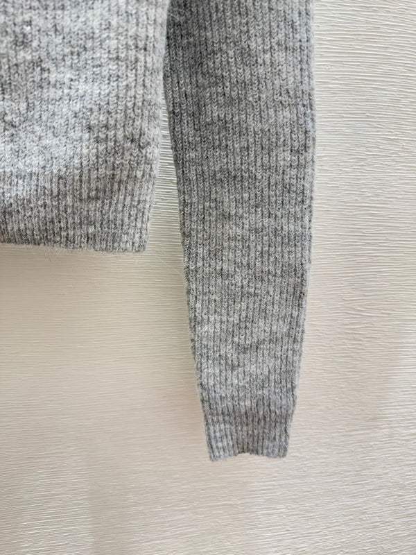 CC 25F Heavy Beaded CrewNeck Knit Wool Long-Sleeved Cardigan