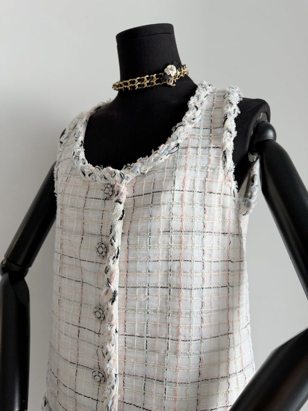 CC 25S Tweed Woven White Vest Dress