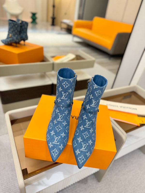 LV 6AM Ankle Boots 55mm Heel Blue Denim 504811