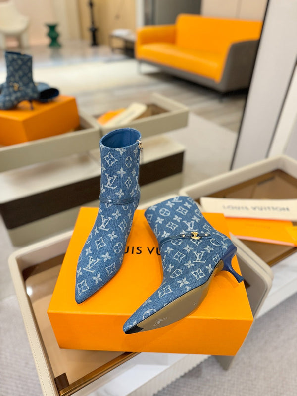 LV 6AM Ankle Boots 55mm Heel Blue Denim 504811