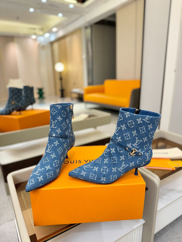 LV 6AM Ankle Boots 55mm Heel Blue Denim 504811