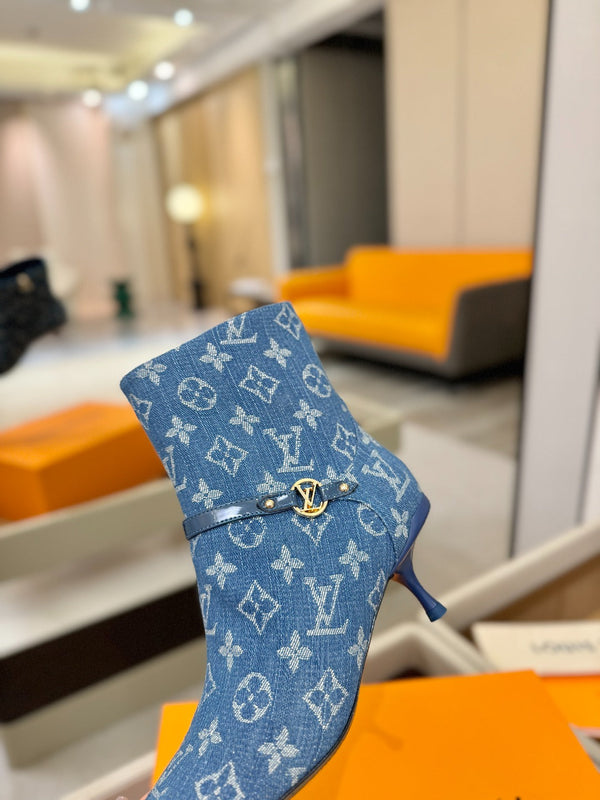 LV 6AM Ankle Boots 55mm Heel Blue Denim 504811