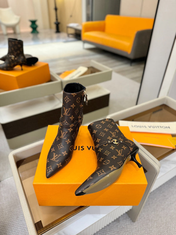LV 6AM Ankle Boots 55mm Heel Brown Monogram 504808