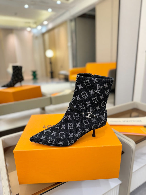 LV 6AM Ankle Boots 55mm Heel Navy Blue Denim 504807