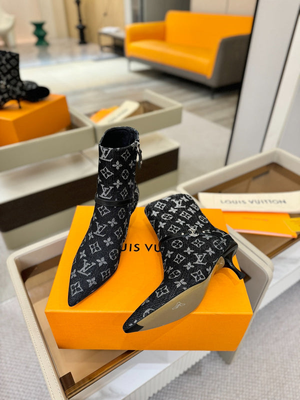 LV 6AM Ankle Boots 55mm Heel Navy Blue Denim 504807