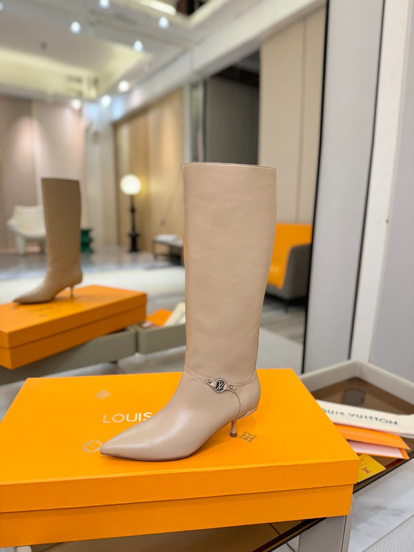 LV 6AM High Boots 55mm Heel Cream Calfskin 504806