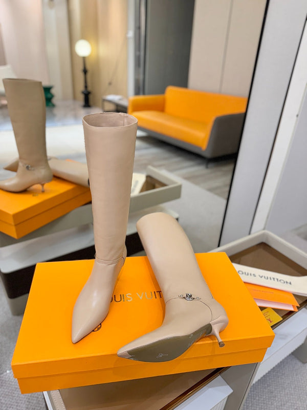 LV 6AM High Boots 55mm Heel Cream Calfskin 504806