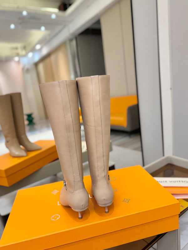 LV 6AM High Boots 55mm Heel Cream Calfskin 504806
