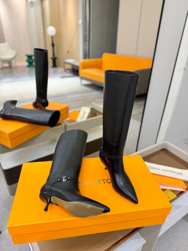 LV 6AM High Boots 55mm Heel Black Calfskin 504805