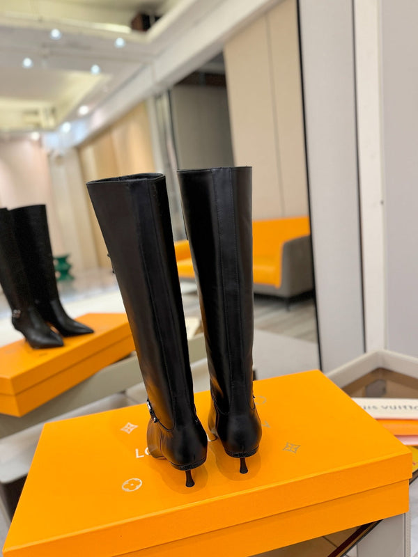 LV 6AM High Boots 55mm Heel Black Calfskin 504805