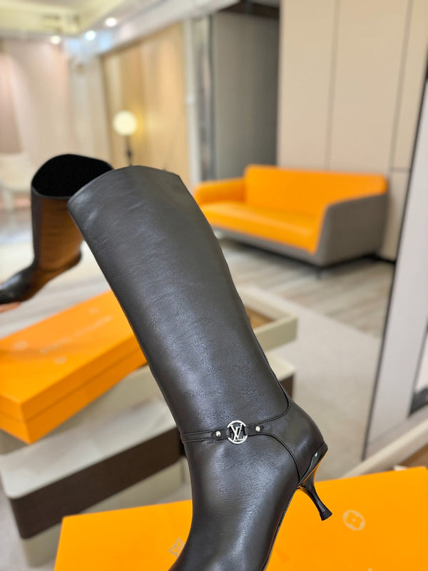 LV 6AM High Boots 55mm Heel Black Calfskin 504805