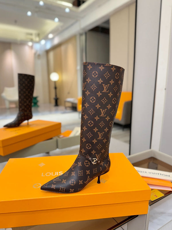 LV 6AM High Boots 55mm Heel Brown Monogram 504804
