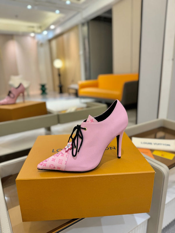 LV Ankle Boot 90mm Pink Calfskin Mix Cherry Blossom Monogram 504795