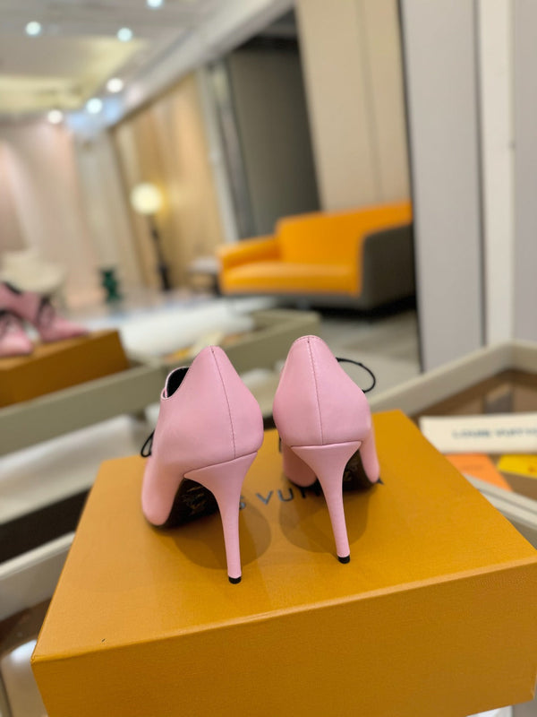 LV Ankle Boot 90mm Pink Calfskin Mix Cherry Blossom Monogram 504795