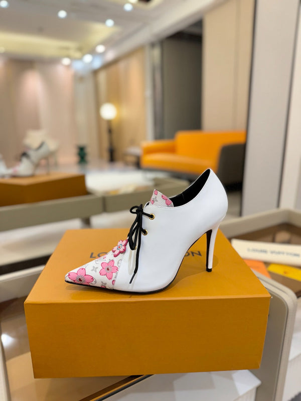 LV Ankle Boot 90mm White Calfskin Mix Cherry Blossom Monogram 504794