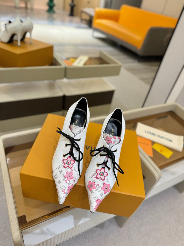 LV Ankle Boot 90mm White Calfskin Mix Cherry Blossom Monogram 504794