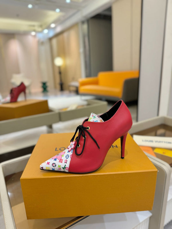 LV Ankle Boot 90mm Red Calfskin Mix Cherry Blossom Monogram 504792