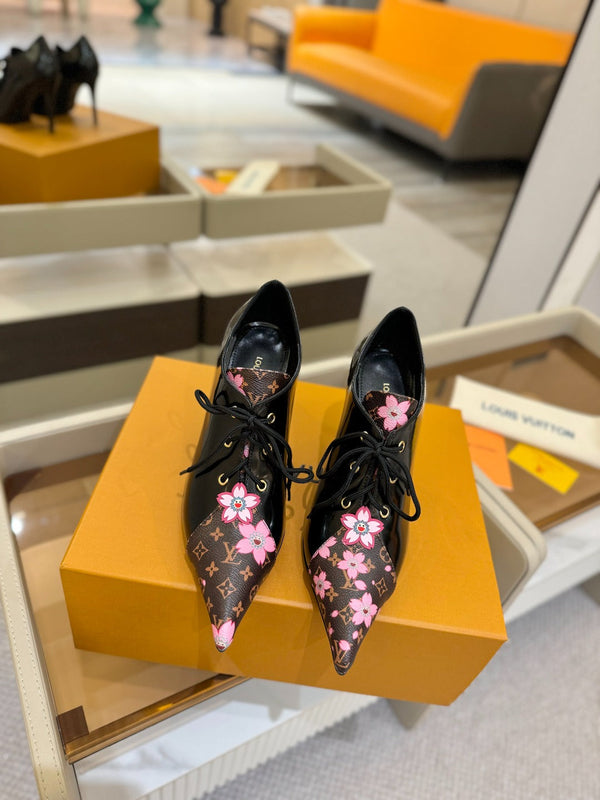 LV Ankle Boot 90mm Black Glossy Calfskin Mix Cherry Blossom Monogram 504790