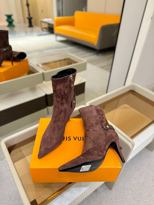 LV Legacy Ankle Boot 80mm Chocolate Brown Suede 504779