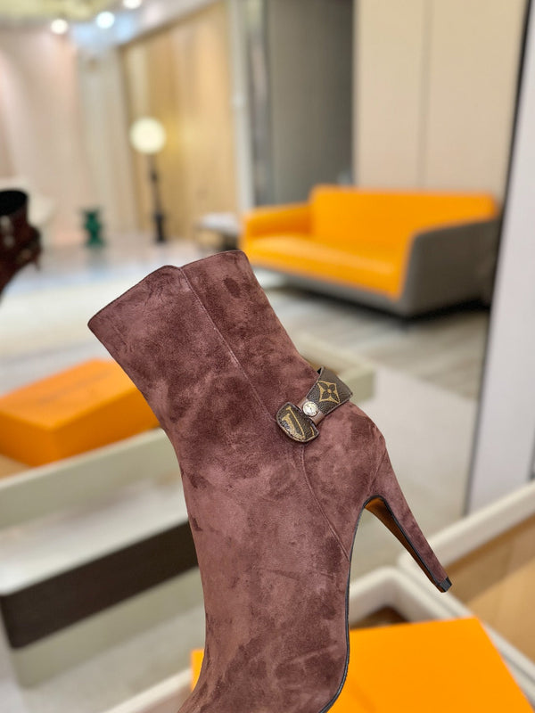 LV Legacy Ankle Boot 80mm Chocolate Brown Suede 504779