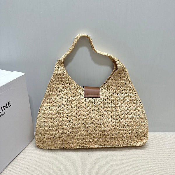 Celin CABAS TRIANGLE Grass Raffia Woven Handbag 126451