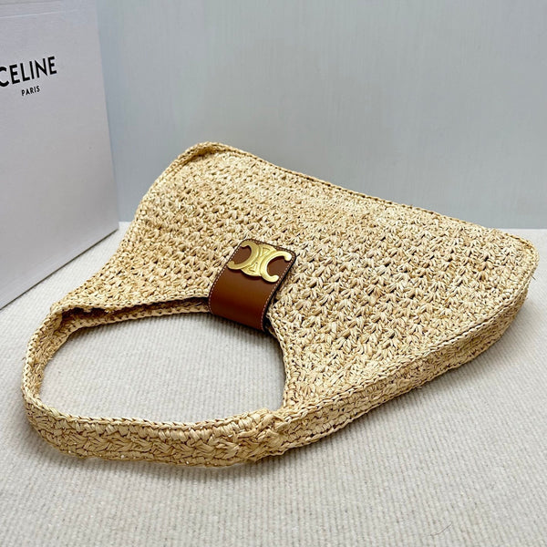 Celin CABAS TRIANGLE Grass Raffia Woven Handbag 126451