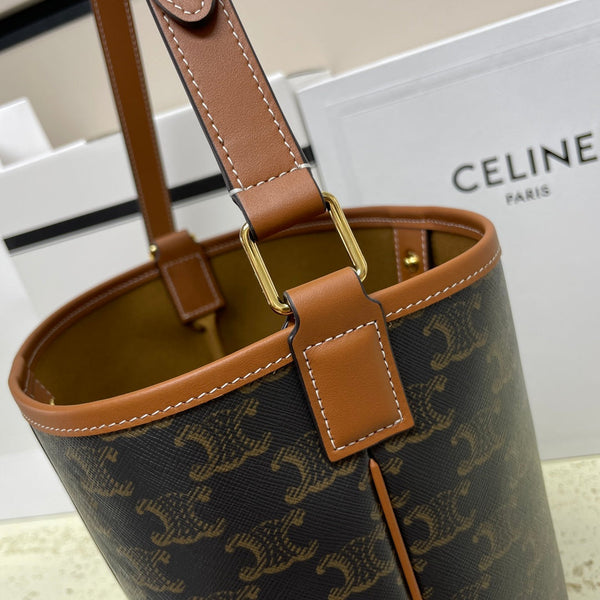 Celin Triomphe Canvas Bucket Bag Brown Cowhide 131737