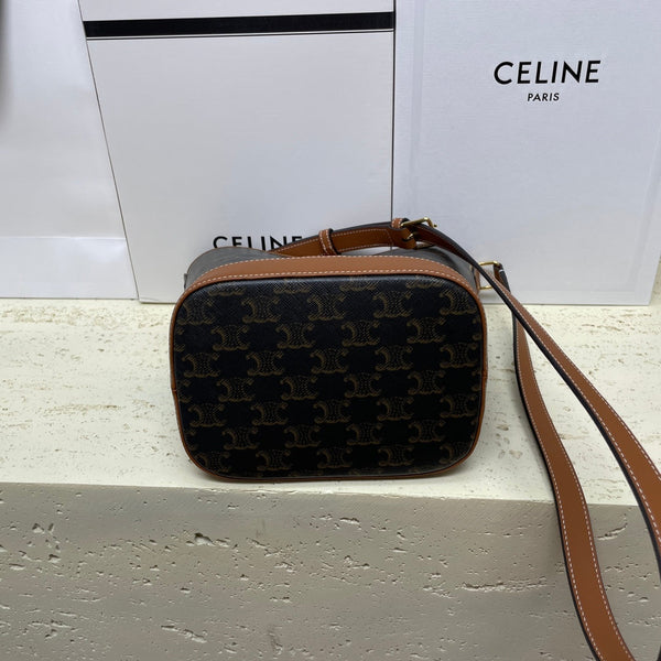 Celin Triomphe Canvas Bucket Bag Brown Cowhide 131737