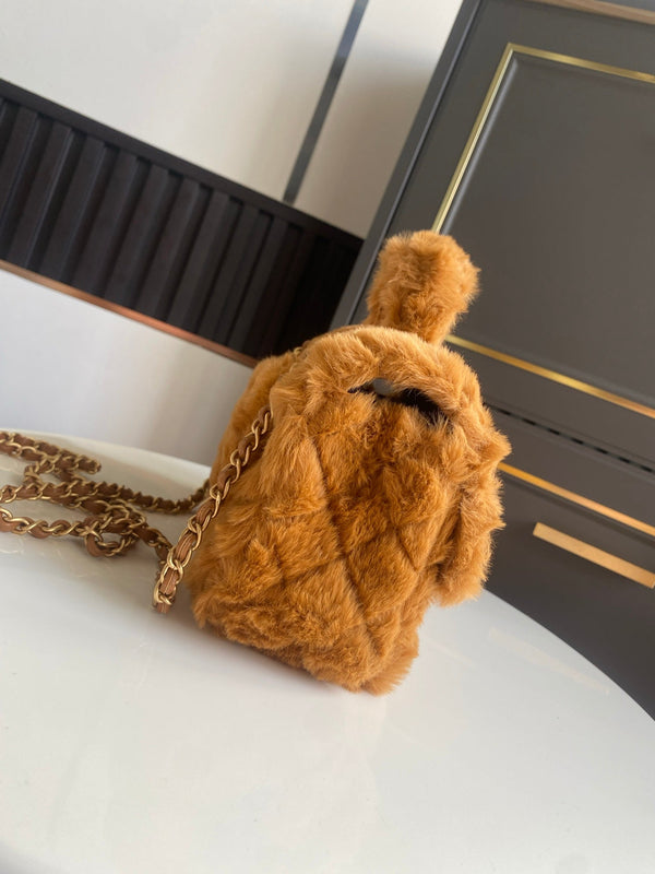 Mini CF 25 Flap Bag Brown Shearling