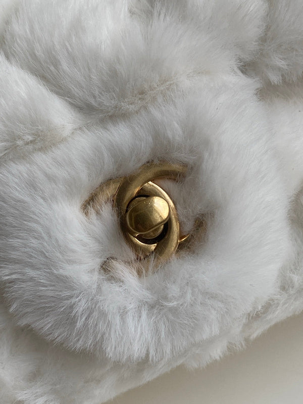 Mini CF 25 Flap Bag White Shearling