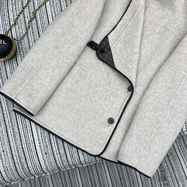 LV 25FW Double-Faced Wool Coat Jacket Lambskin Edge Light Gray 311700