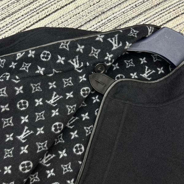 LV 25FW Double-Faced Wool Coat Jacket Lambskin Edge Black 311694