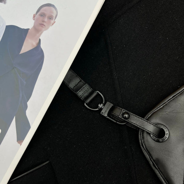 LV 25FW Double-Faced Wool Long Coat Lambskin Edge Black 311676