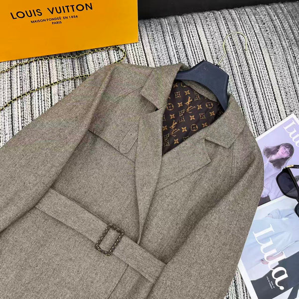 LV 25F Lapel Windbreaker Style Suit Jacket Gray Wool 311589