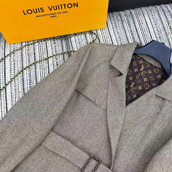 LV 25F Lapel Windbreaker Style Suit Jacket Gray Wool 311589