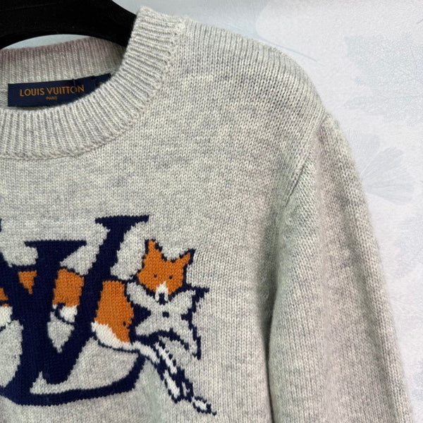 LV 25F Long-Sleeved Pullover Sweater Gray Wool 308067
